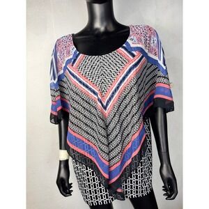 AGB‎ WOMEN  Geometric Print Sheer Overlay Top Sleeveless Blouse 2x